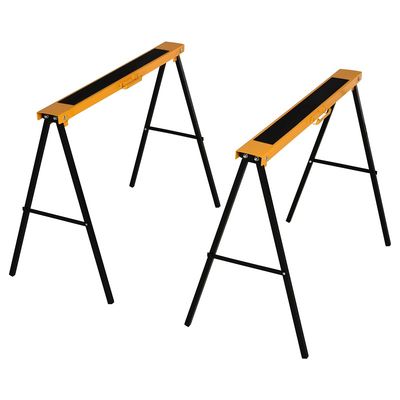 HOMCOM Set Of 2 Folding Saw Horses with Anti Slip Platform - Orange and Black