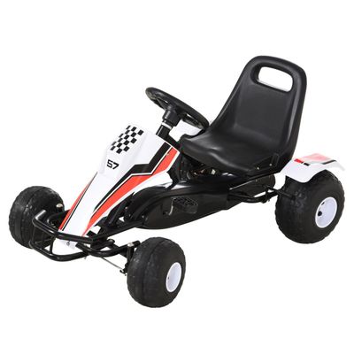341-036 HOMCOM Kids Children Pedal Go Kart Manual Ride On Car w/ Brake Gears Steering Wheel Adjustable Seat 4 Smooth Wheels Racing-Style White 104 x 66 x 57 cm