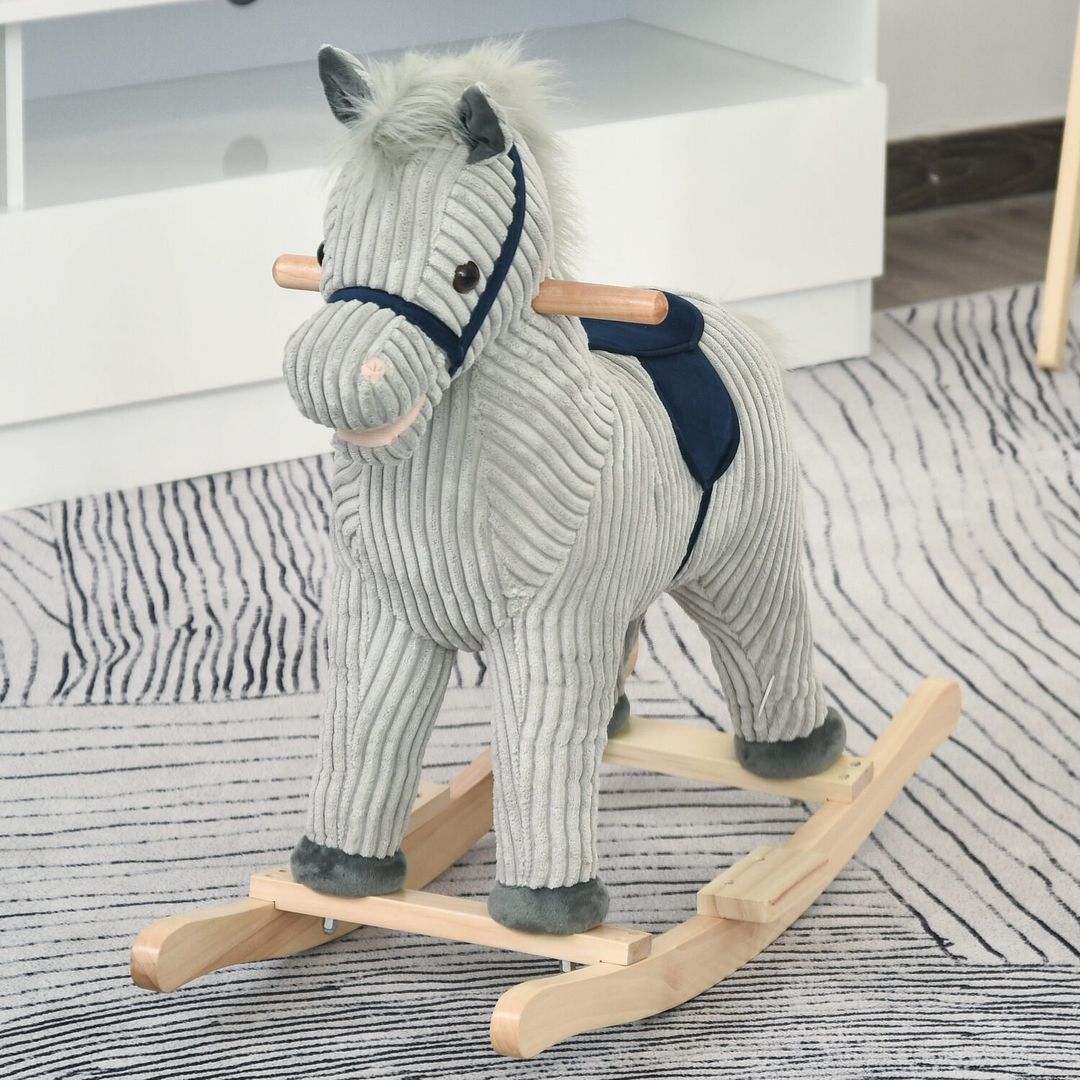 Children Rocking Horse with Sound - Grey and White - Image 1
