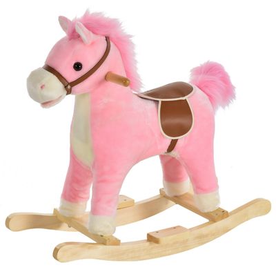 Kids Classic Plush Rocking Horse - Pink