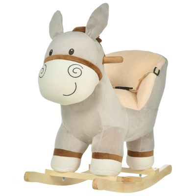 330-110 HOMCOM Kids Rocking Horse, Children Plush Ride On Donkey Animal Rocker w/ Sound, Wood Base Seat, Seat Belt, Baby Toy Rocker for Toddler 18 - 36 Months, Grey
