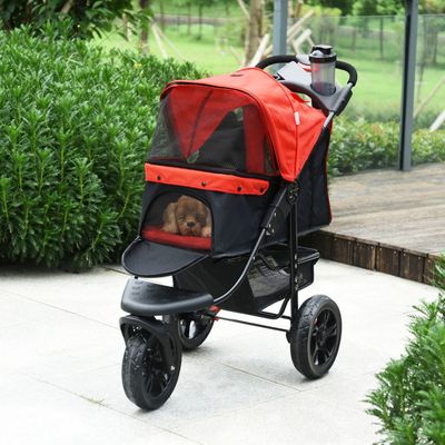 Pawhut Folding 3 Wheel Pet Stroller - Red
