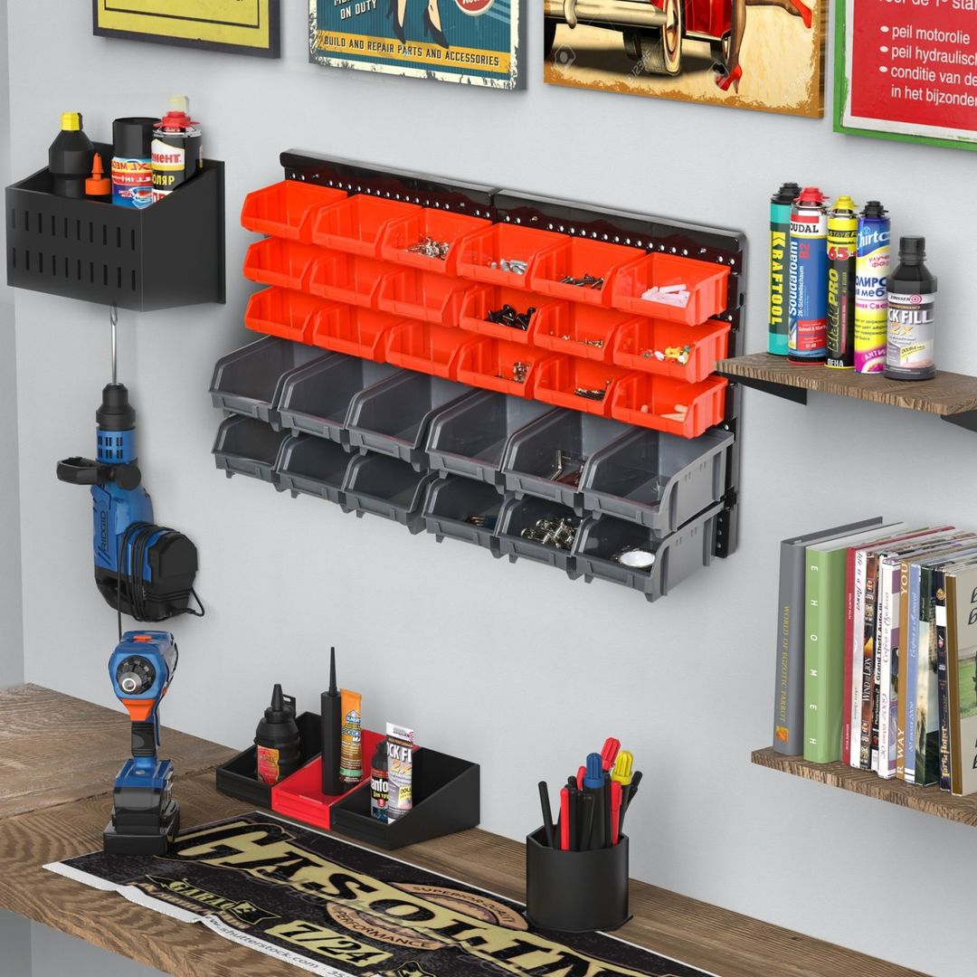 DURHAND 30 Cubbie On Wall Storage Board Tool - Red & Grey - Image 1