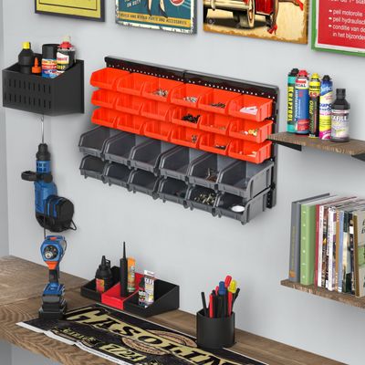 DURHAND 30 Cubbie On Wall Storage Board Tool - Red & Grey