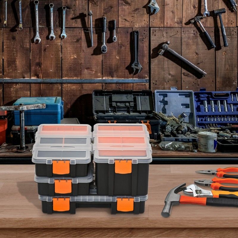 DURHAND DURHAND Set of 4 Plastic DIY Tool Storage Boxes - Orange and Black - Image 1