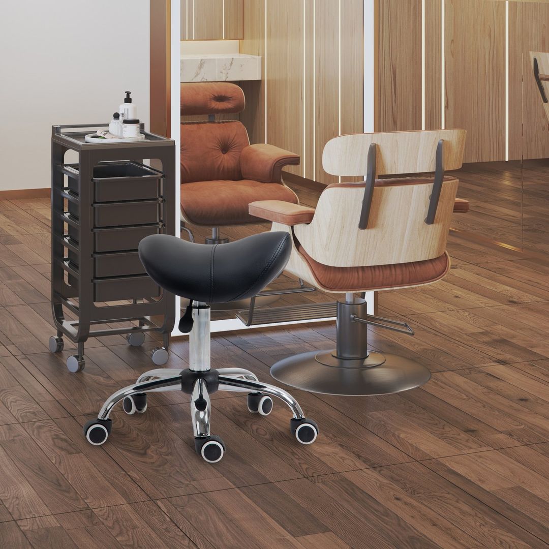 HOMCOM Rolling Salon Chair with 5 Wheels - Black - Image 1