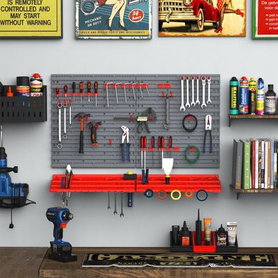 DURHAND 54 Piece On Wall Tool Equipment Holder - Grey and red
