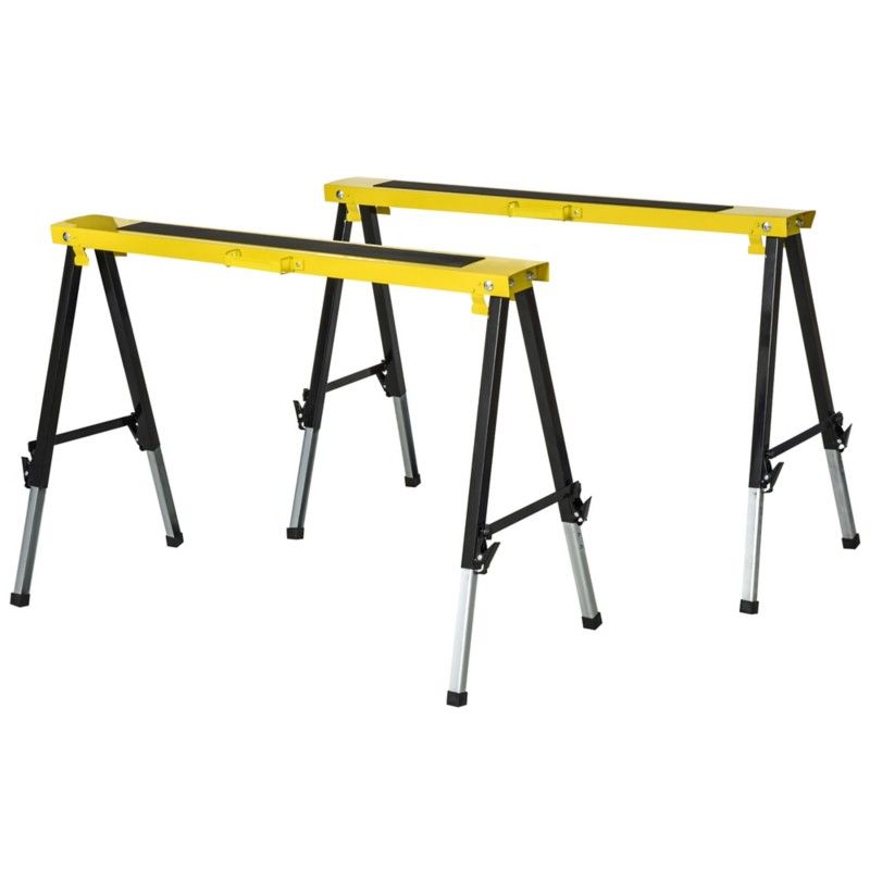 DURHAND Set of 2 Foldable Saw Horse Steel Frame - Yellow and Black - Image 1