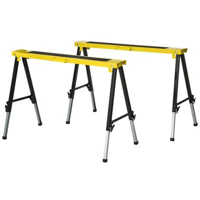 DURHAND Set of 2 Foldable Saw Horse Steel Frame - Yellow and Black