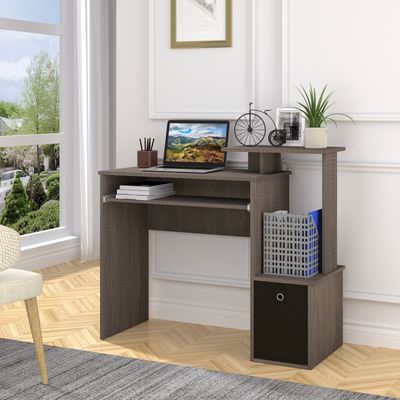 HOMCOM Computer Desk with Sliding Keyboard Tray and Shelf - Grey