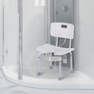 HOMCOM Adjustable Aluminum Bath Stool with Non Slip Feet - White and silver