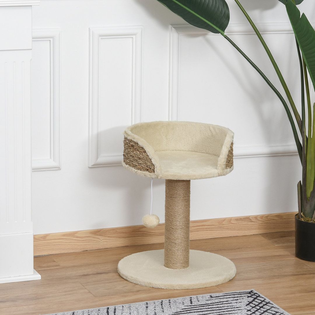 Pawhut Cat Tree Tower with Scratching Posts and Dangling Ball Perch - Beige - Image 1