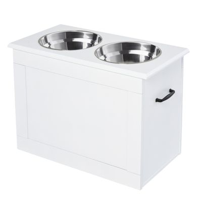 PawHut Stainless Steel Raised Dog Feeding Bowls with Stand for Extra Small and S - White