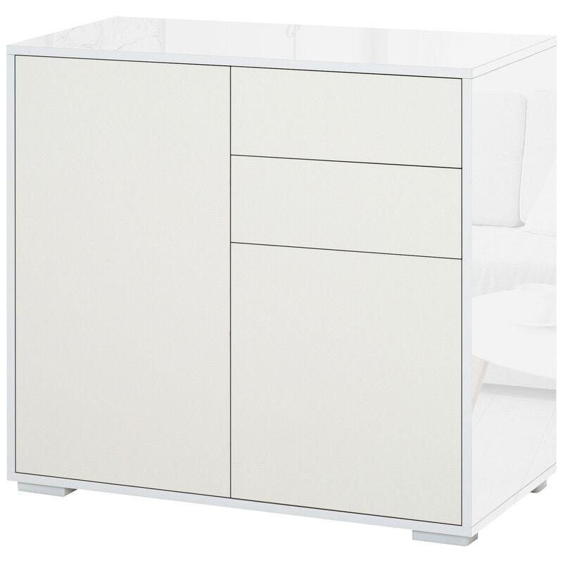 HOMCOM Push Open Side Cabinet with 2 Drawers and Door - High Gloss White - Image 1