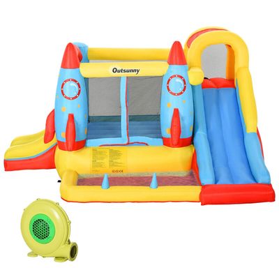 Outsunny Kids Rocket Design Castle Slide Pool Indoor Outdoor - Yellow