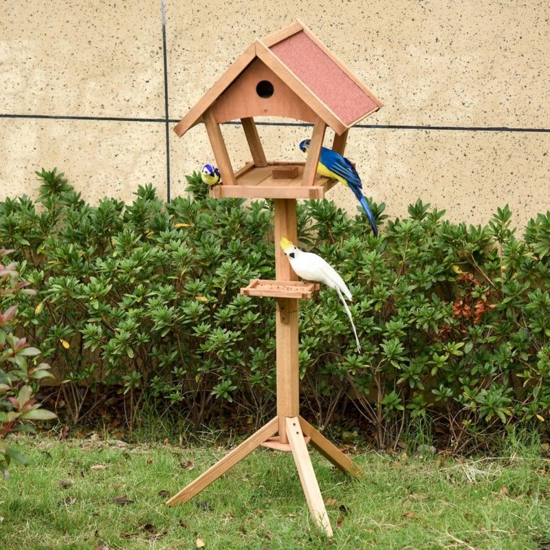 PawHut Wooden Bird Table Freestanding Feeding Station for Garden - Natural - Image 1