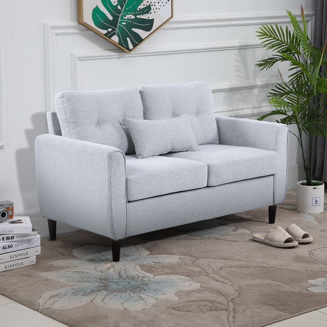 HOMCOM Traditional Double Sofa with Spring Padded Cushion - Light Grey - Image 1