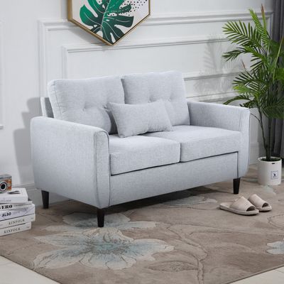 HOMCOM Traditional Double Sofa with Spring Padded Cushion - Light Grey