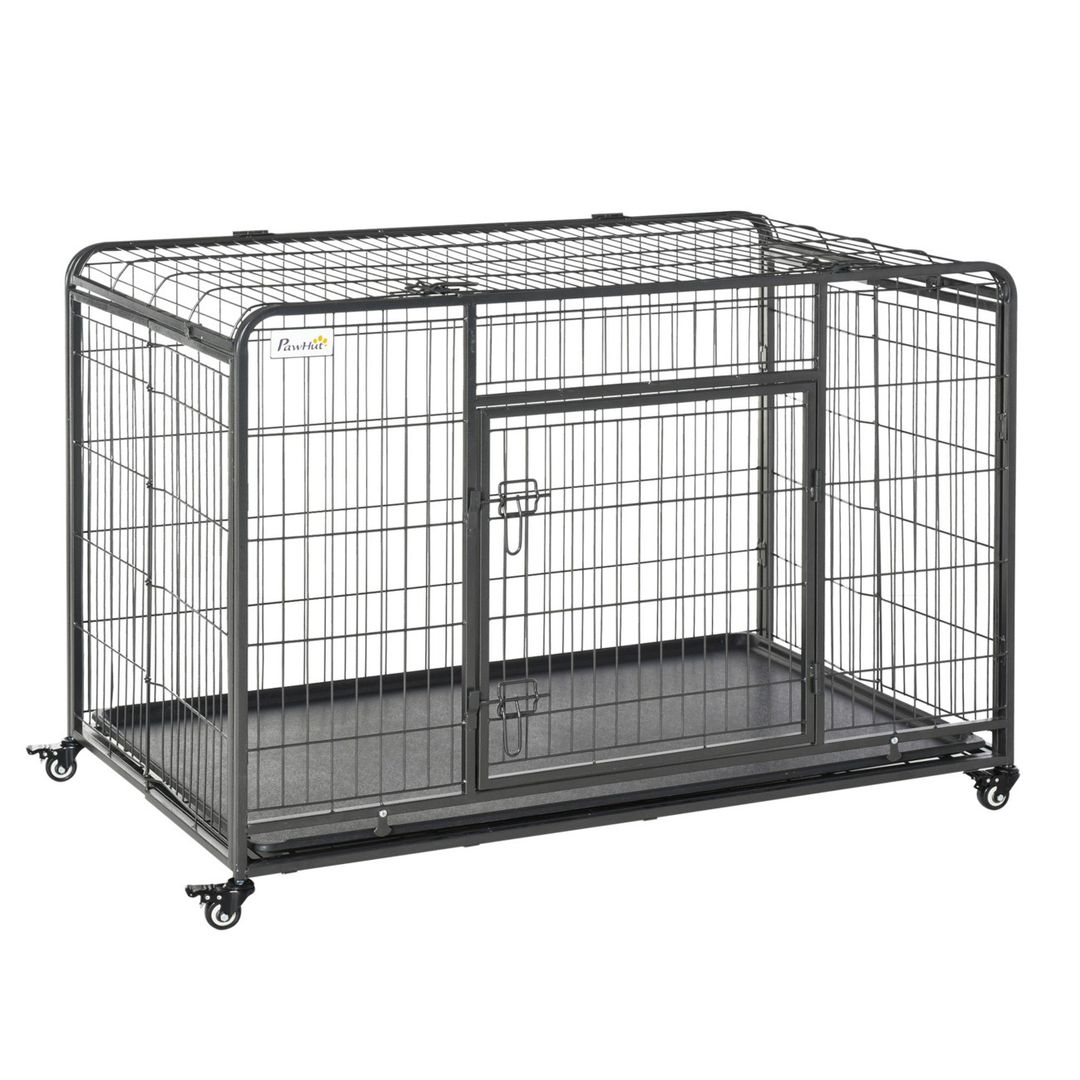 Pawhut Metal Dog Cage Kennel with Wheels Openable Top - Black / 125cm - Image 1