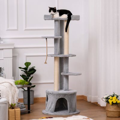 PawHut Cat Tree Multi Level Tower 150cm - Grey
