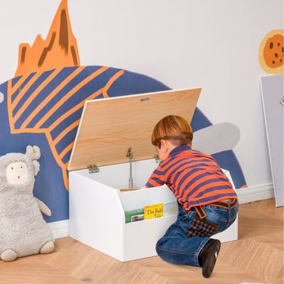 HOMCOM Wooden Kids Toy Box Children Storage Chest Organiser Book Slot White - White