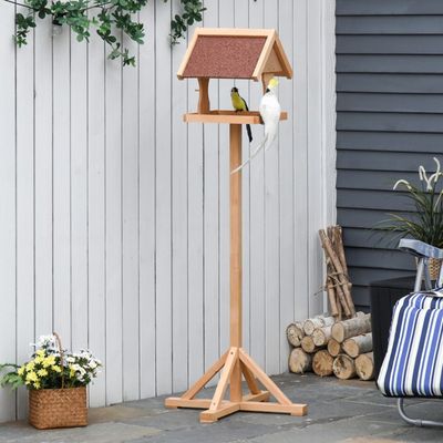 PawHut Wooden Bird Feeder with Freestanding Cross shaped Support Feet - Natural