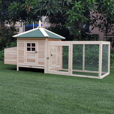 PawHut Chicken Coop Hen Poultry House with Nesting Box, Wooden Outdoor Run - Natural