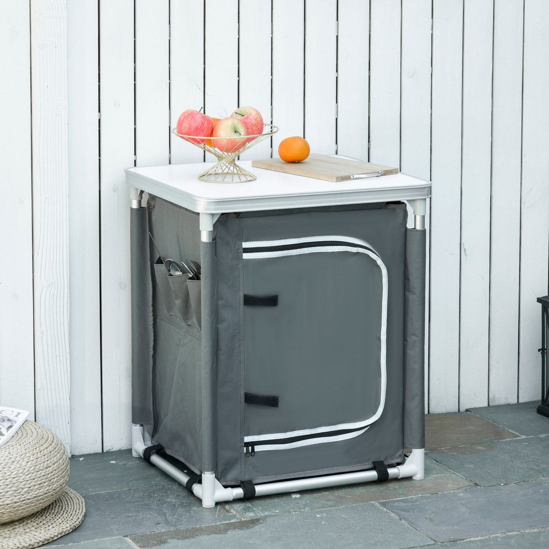 Outsunny Travel Camping Outdoor Kitchen Cupboard - Grey / 60cm - Image 1