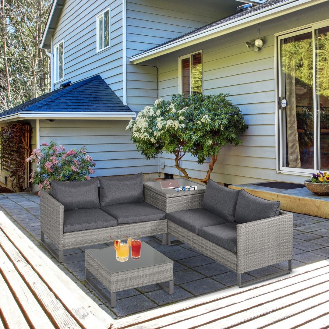 Outsunny PE Rattan Wicker Outdoor Sofa Set - Grey - Image 1
