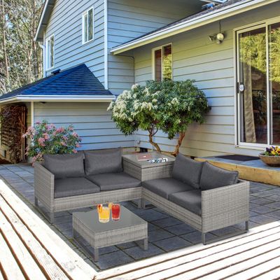Outsunny PE Rattan Wicker Outdoor Sofa Set - Grey