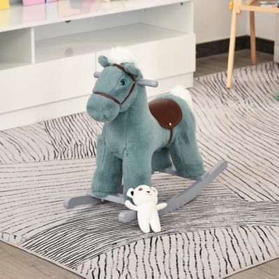 Kids Plush Ride-On Rocking Horse - Blue