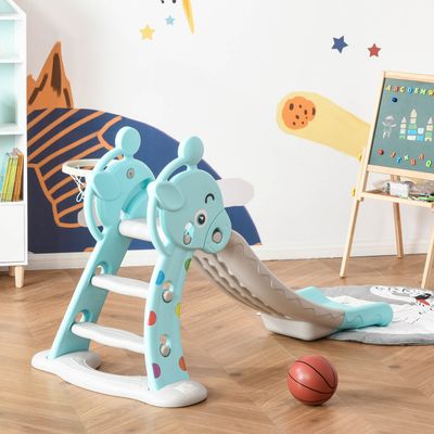HOMCOM 2 in 1 Kids Freestanding Slide with Basketball Hoop - Blue