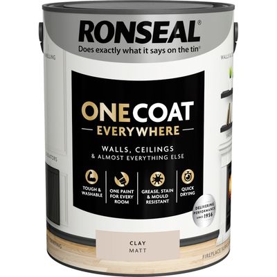 Ronseal One Coat Everywhere Interior Paint Clay Matt 5 Litre KCB.7015103.22604.81