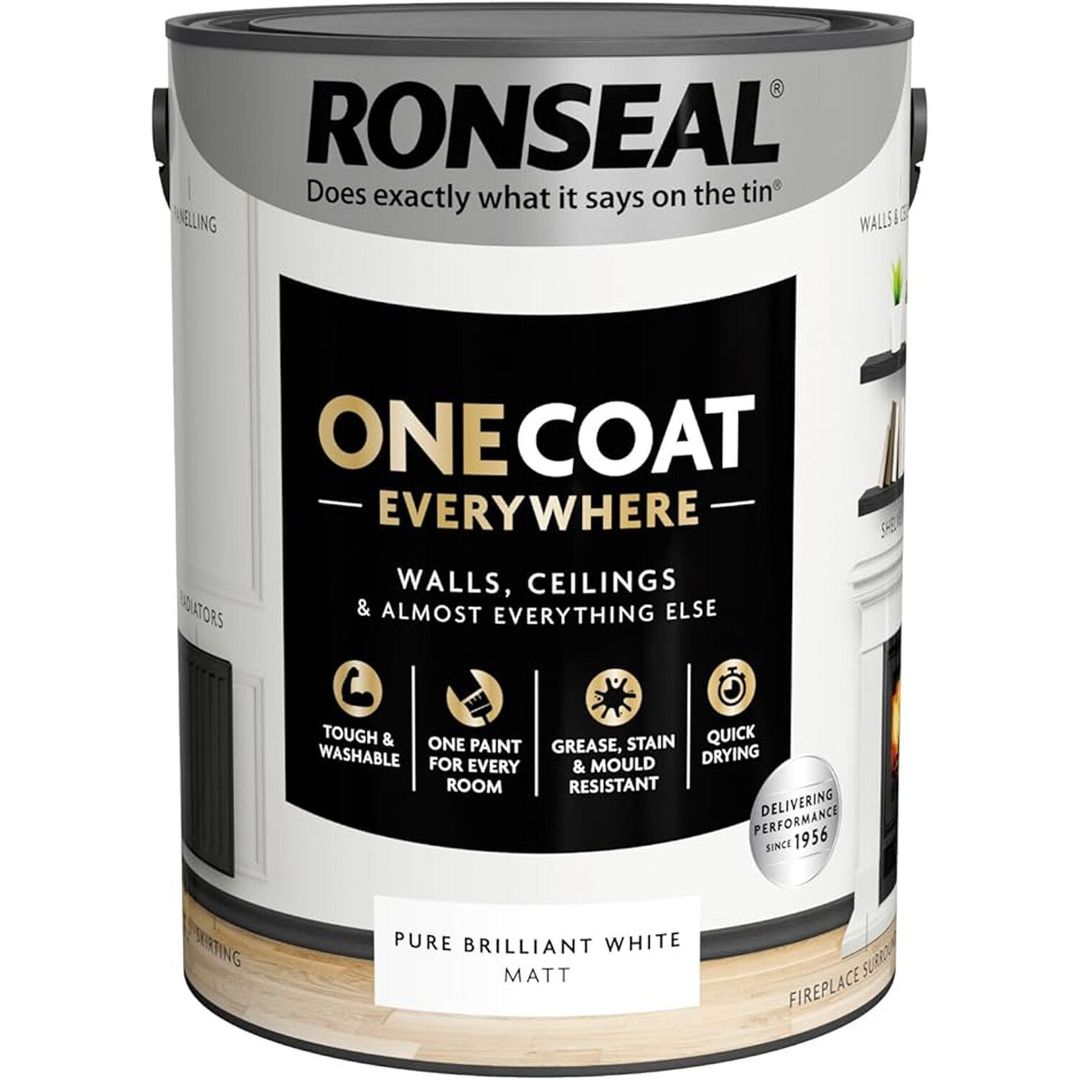 Ronseal One Coat Everywhere Interior Paint Pure Brilliant White Matt 5 Litre KCB.7015103.20104.81 - Image 1