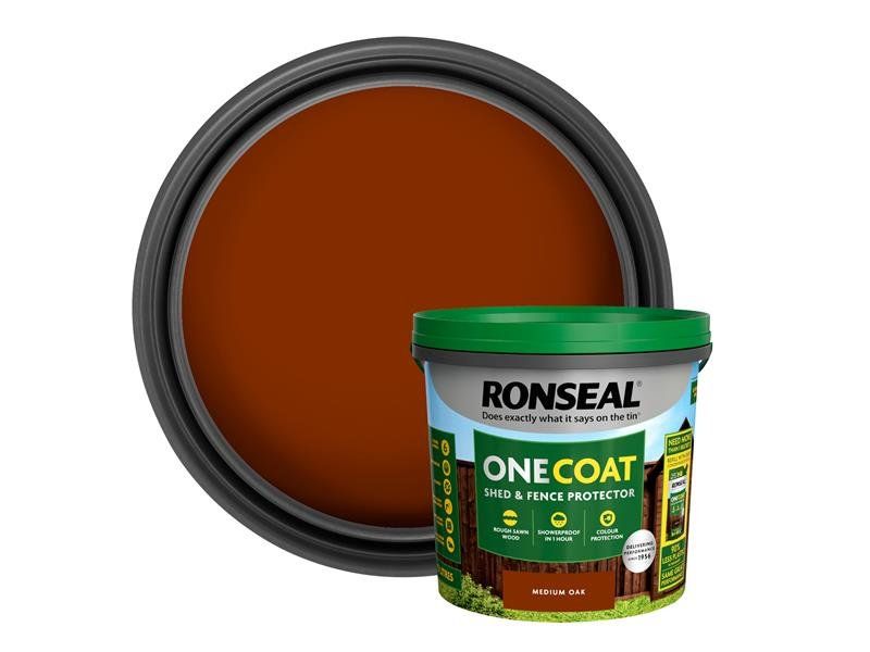 Ronseal One Coat Shed & Fence Protector 5L Medium Oak - Image 1