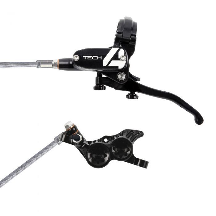 Hope Tech 4 V4 Hydraulic Disc Brake - Black / BlackFront Right HandBraided - Image 1