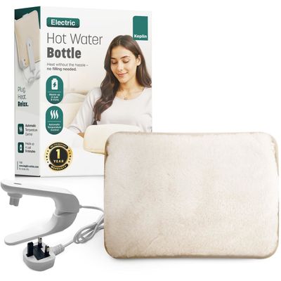 KEPLIN Rechargeable Electric Hot Water Bottle - Auto Shut-Off, 65°C Max - Cream
