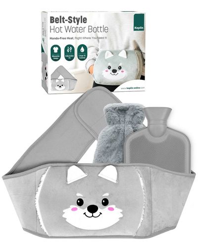 KEPLIN 2L Hot Water Bottle Belt - Plush Waist Cover, Grey Wolf Design - Grey