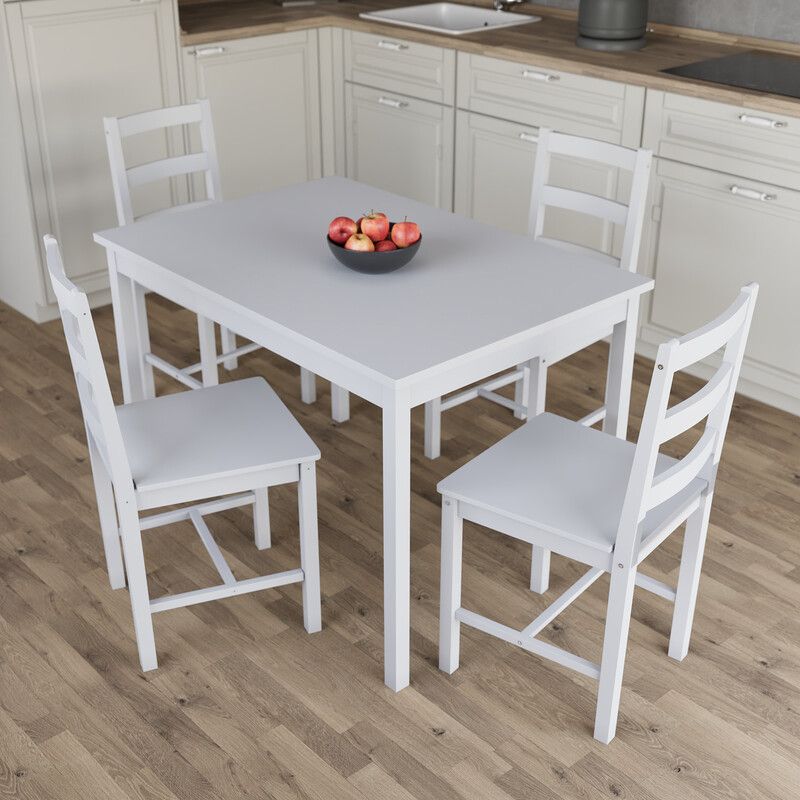 Yorkshire Dining Set - White / 4 Chairs, Table - Image 1