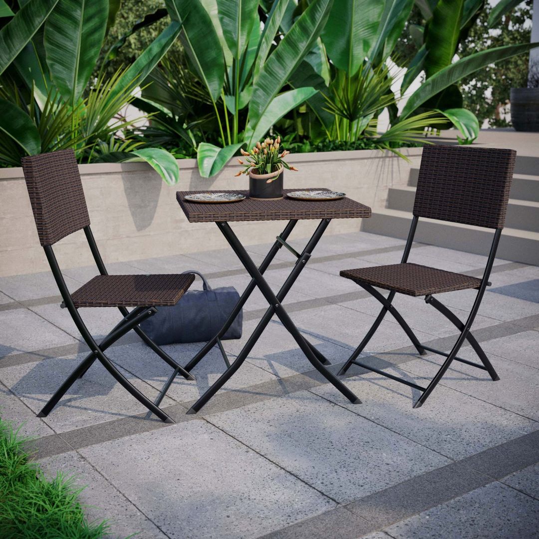 Capri 2 Seater Rattan Bistro Set - Brown - Image 1