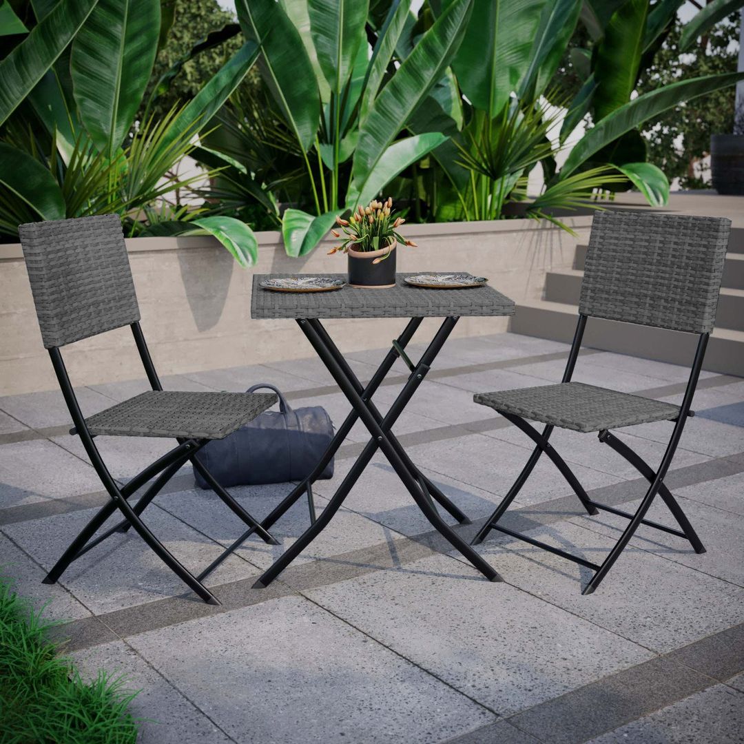 Capri 2 Seater Rattan Bistro Set - Grey - Image 1