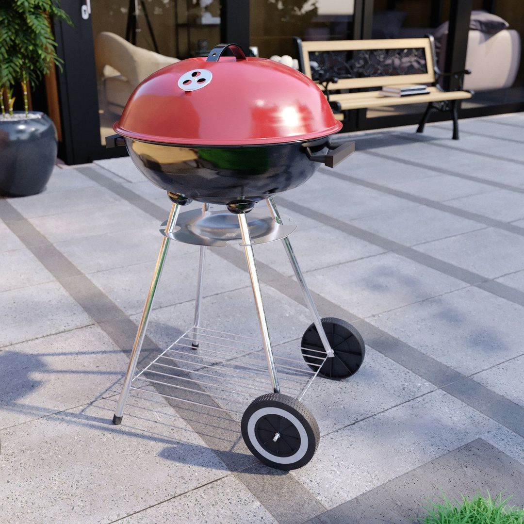 Memphis Freestanding Kettle Grill BBQ - Red and Black - Image 1