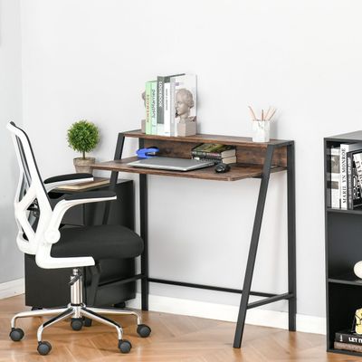 Homcom Desk Writing Rustic Brown/White - Thumbnail 2