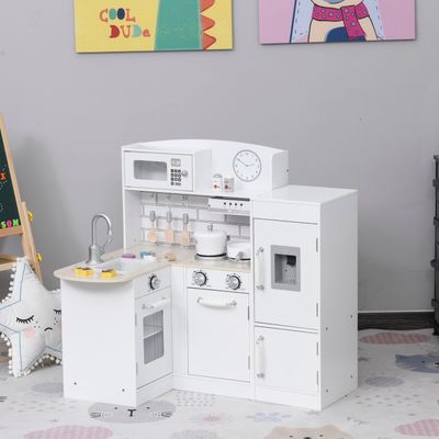 HOMCOM White Kids Kitchen Play Cooking Toy Set - White