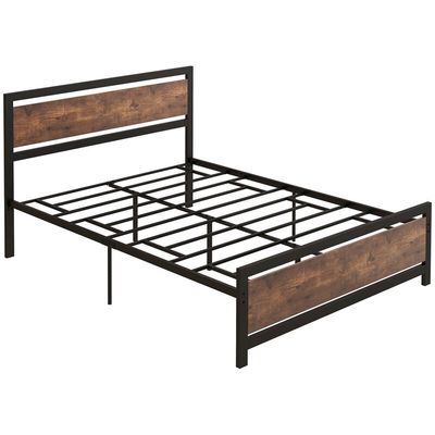 HOMCOM Double Bed Frame with Headboard and Footboard - Black and brown