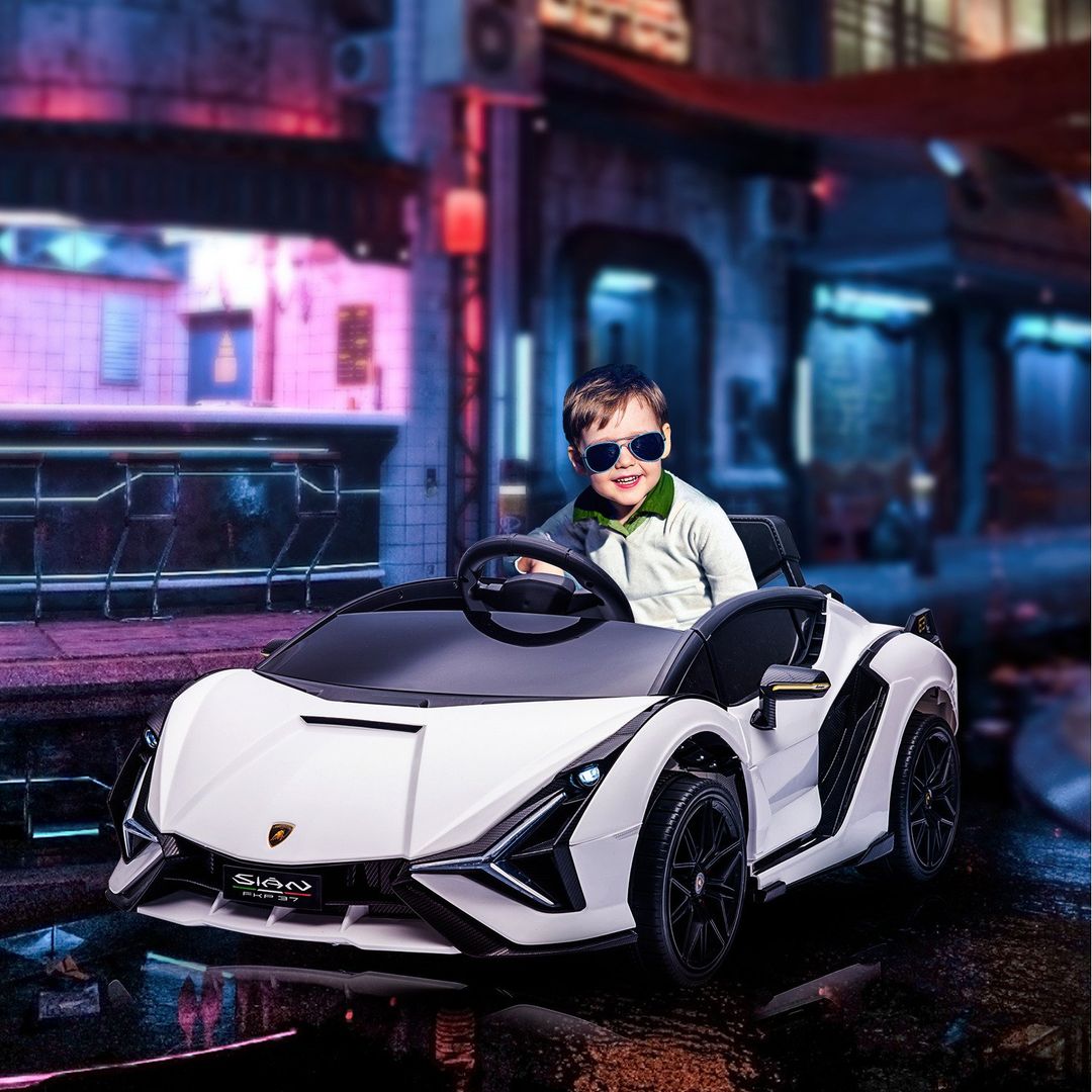 HOMCOM Licensed Lamborghini SIAN 12VElectric Ride On Car - White - Image 1