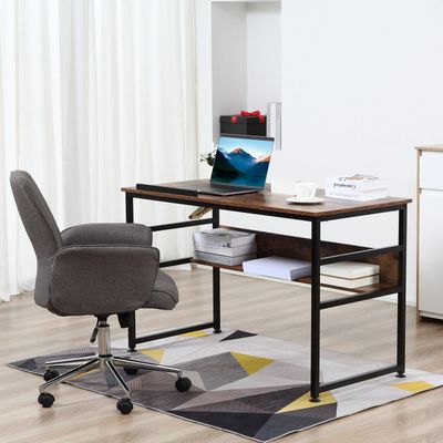 HOMCOM Tiltable Drafting Table Computer Desk with Open Shelf, Rustic Brown - Rustic brown