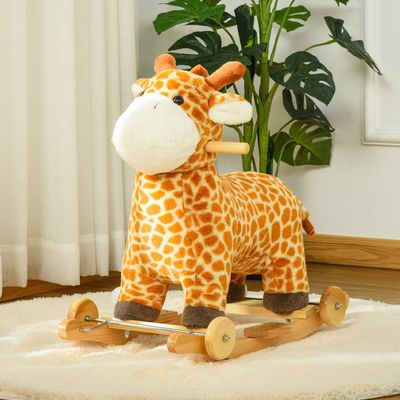 HOMCOM 2-in-1 Kids Plush Ride-On Rocking Gliding Giraffe - Yellow