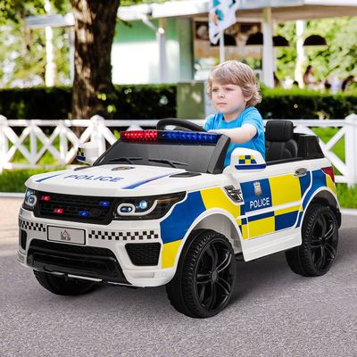 HOMCOM 12V Kids Portable Electric Ride On Police Car - White