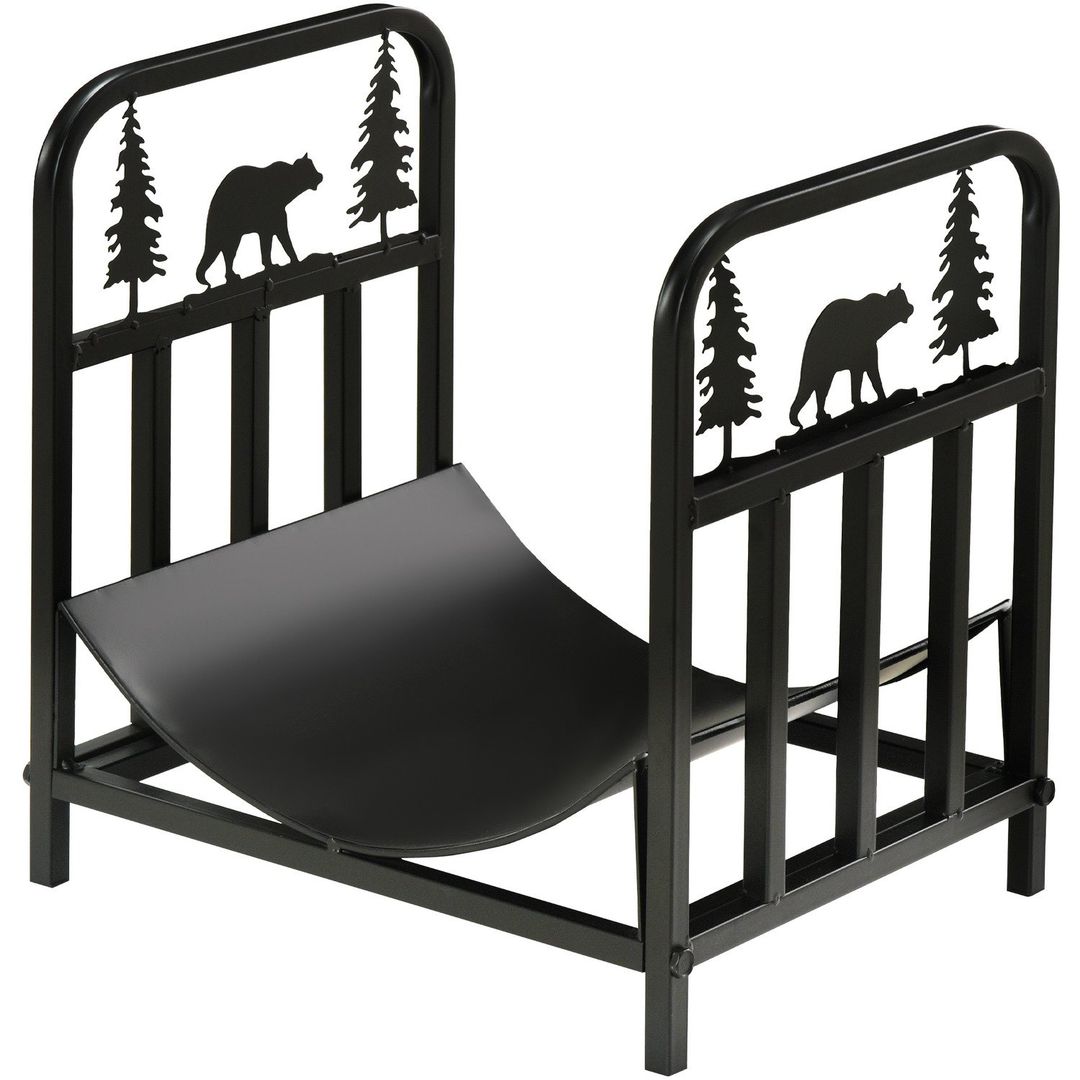 Outsunny Firewood Log Rack Curved Fireplace Log with Handles - Black - Image 1